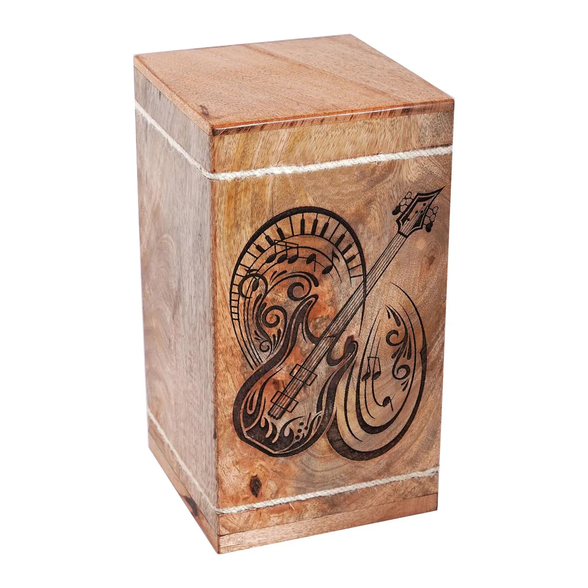 Hot Sale Wooden Urns for Human Ashes Adult Guitar Carved Design Large Mango Wood Urn Box Columbarium Funeral Box at Cheap Price