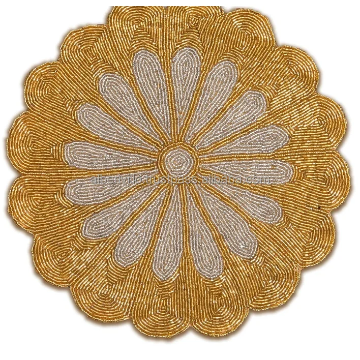 High Quality Home Decoration Placemats for Cup Coaster Flower Shaped Beaded Placemats Seed Bead Placemat Europe Style