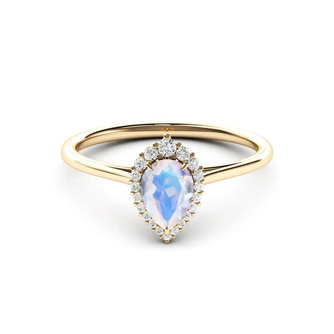 925 Sterling Silver Rings Unique Design Wholesale Price Natural Blue Flame Moonstone Pear Gemstone White Zircon Engagement Ring