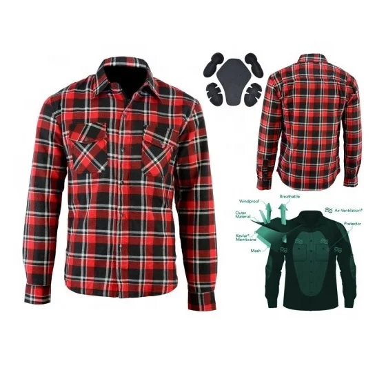 Biker racing jacket protection new cafe racer flannel cotton shirts OEM custom street stunt bikers Lumberjacks block style shirt