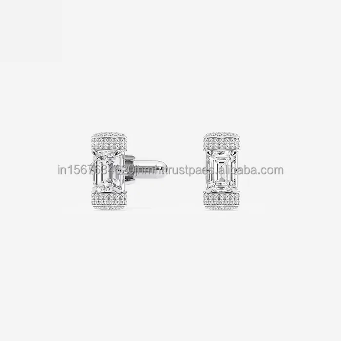 14k Gold Cufflink for men cufflink with Lab Grown Emerald  Diamond jewelry certified IGI/GIA/EGL Certified Jewelry