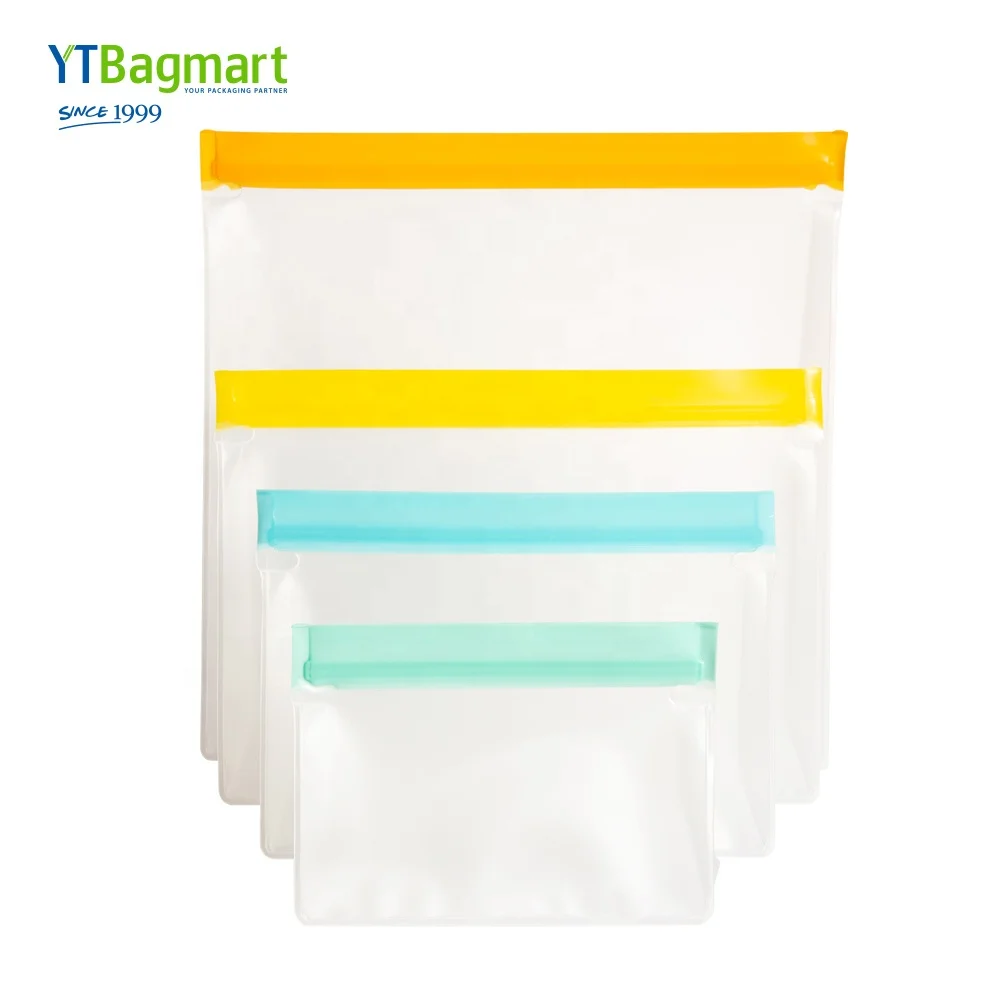 Reusable Leakproof PEVA Food Storage Bags Snack Ziplock Silicone Bag Flat PEVA Freezer Bags