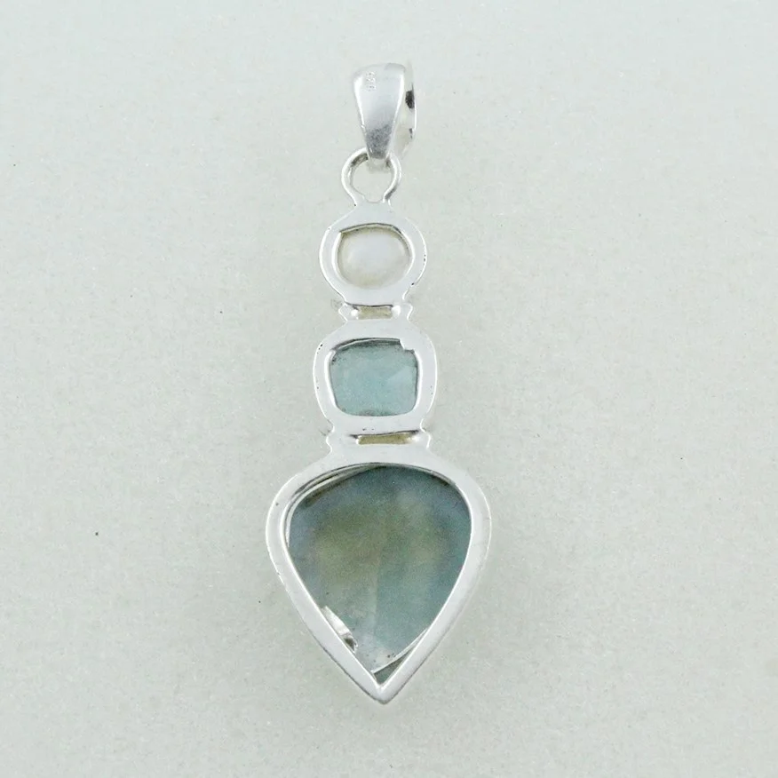Most Popular Design Pearl, Blue Topaz & Larimar Stone 925 Silver Sterling Pendant Larimar Multi Stone Pendant