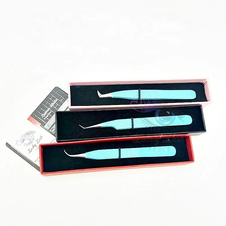 DT-75 degree short boot and curved eyelash extension tweezers light blue tweezers for eyelash extension false eyelashes & tools