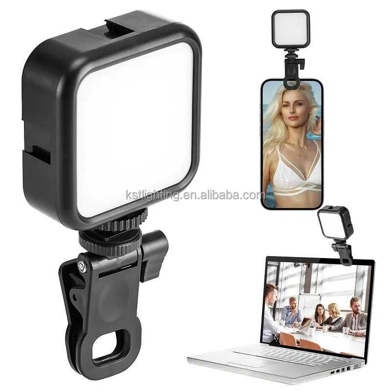 Square ring light basic hot boot clip clamp head Mini Portable  battery LED Video selfie live computer pocket Fill Light