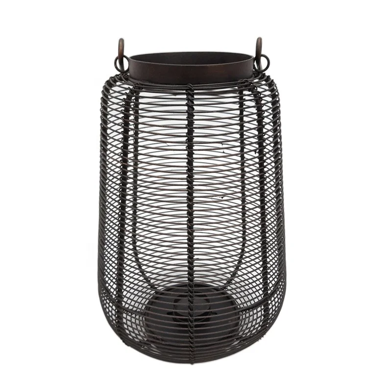 Home Decoration Iron Decorative Round Shaped Hanging Lantern With Out T-Lite Shiny Grey Ceramic For Wedding Decor