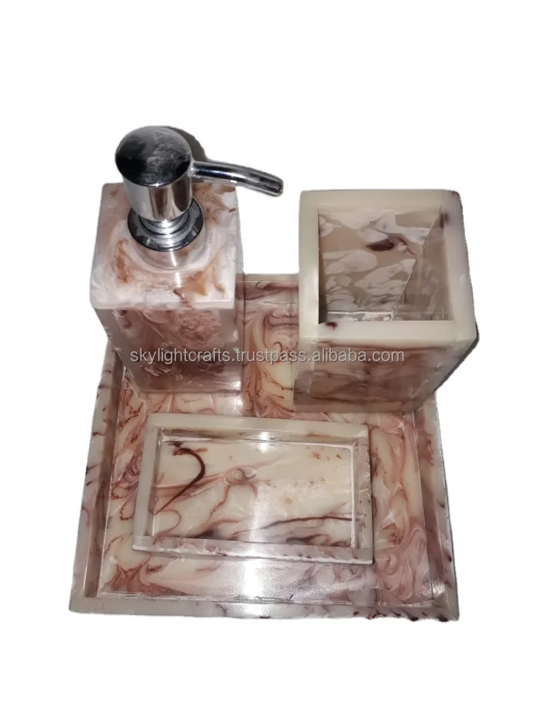 Bone Inlay Bathroom Accessories Set or set for Decor Liquid Soap Dispenser soap Tray latest design