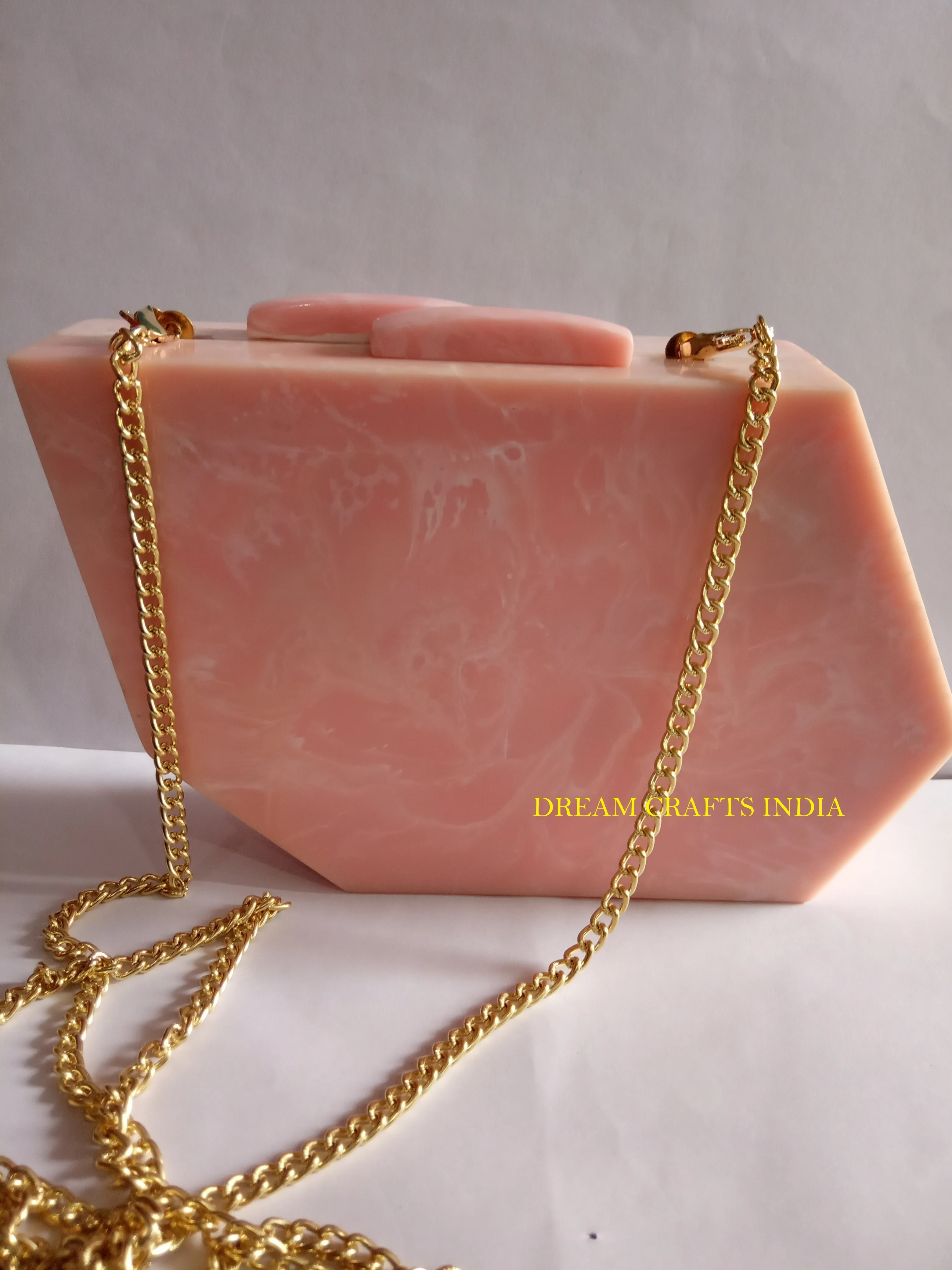 Clutch Bag  Marble Color Resin Geometric  Shape  Acrylic  Marble Color  Evening bag with Gold Strap for Party