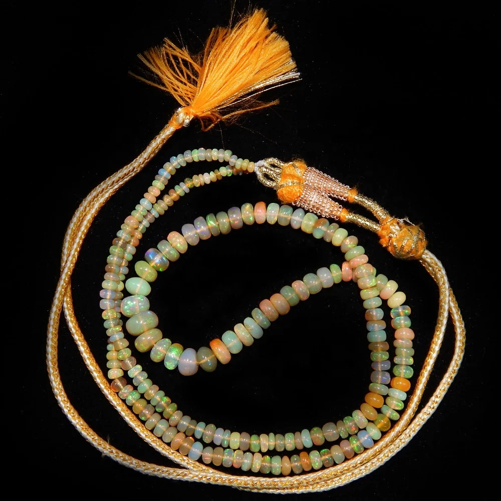 Natural Gemstone Ethiopian Opal Plain Rondelle Loose Beads For Making Bracelet And Jewellery