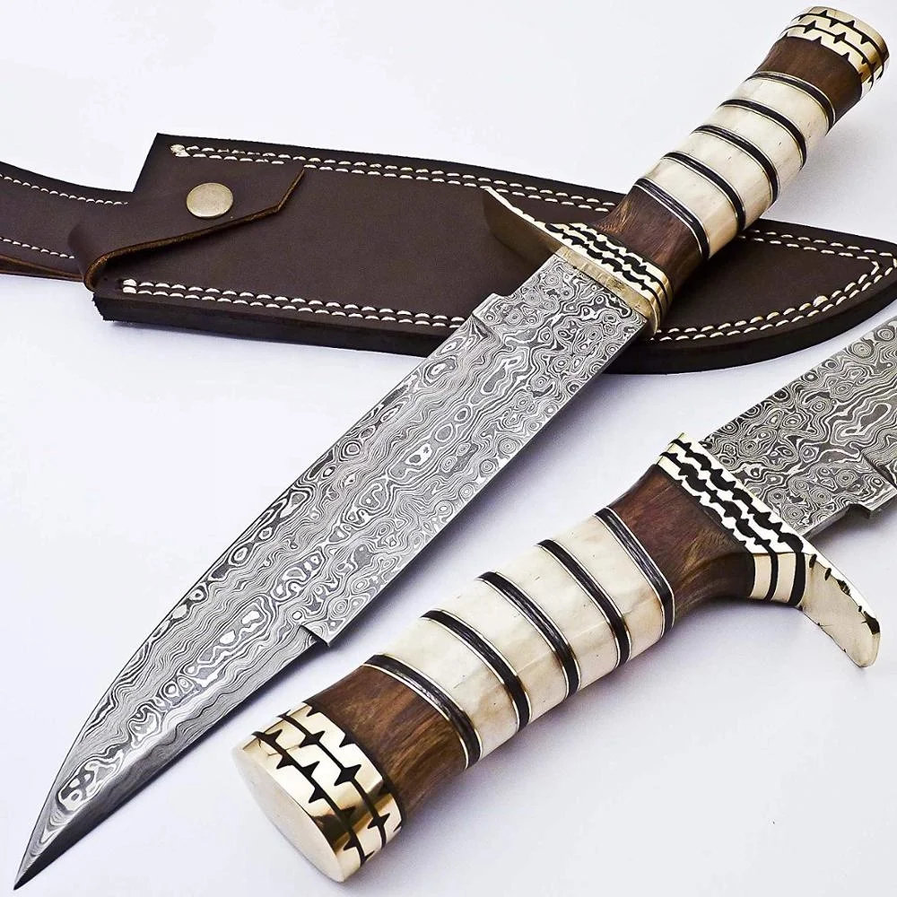 Custom Hammer Forged Damascus Steel Bowie Knife