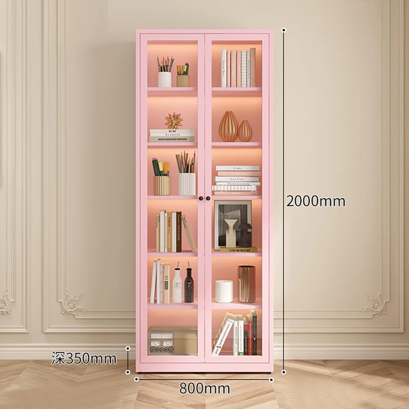 Pink Bookcase File Cabinet High Quality Combination Bookcase Home Furniture Book Display Cabinet