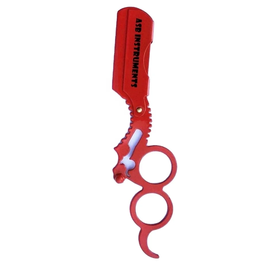 Red Powder Coated Stainless Steel Custom Logo Barber Shaving Razor Replaceable Blade Straight Finger Razors