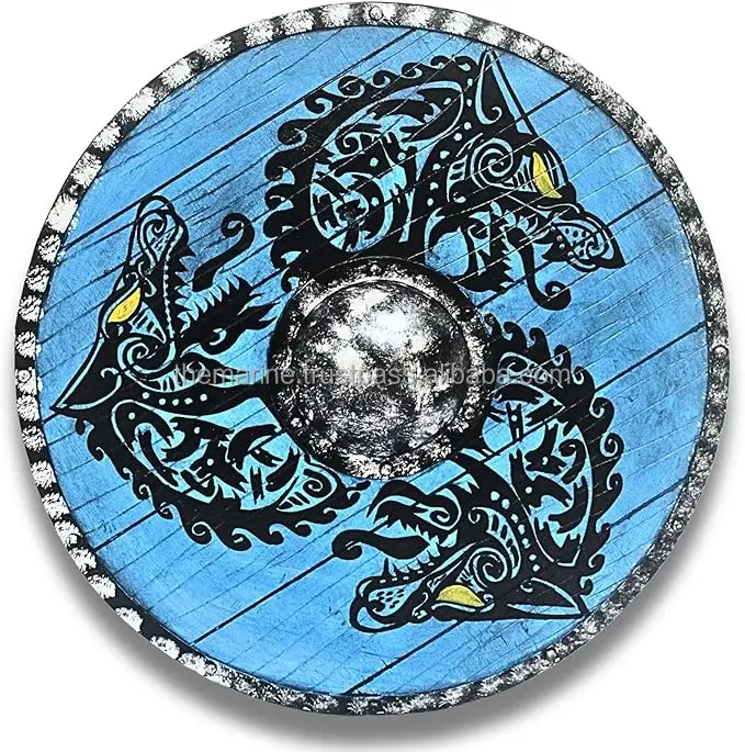 24-дюймовый средневековый деревянный щит для взрослых синий черный рыцарь Викинг доспехи домашнего декора