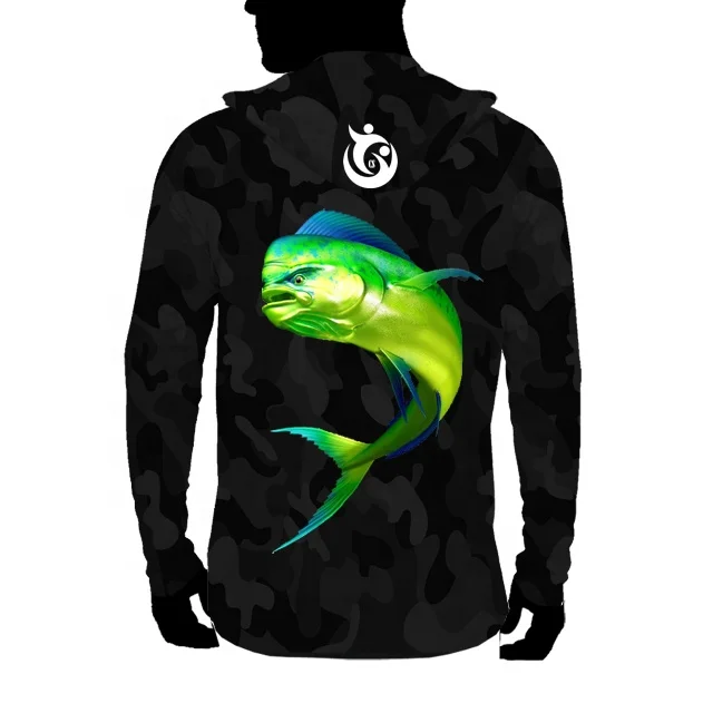 Black camo fishing hunting 100% polyester custom men performance hoodie