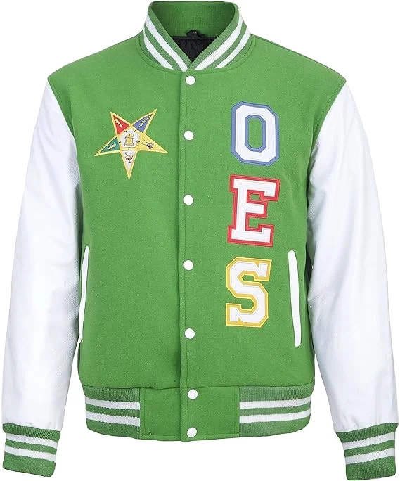 Sleeves Jackets Stand Wool Fabric Varsity High Street Wholesale Customized OES Masonic Embroidery Wool and Leather Knitted Men