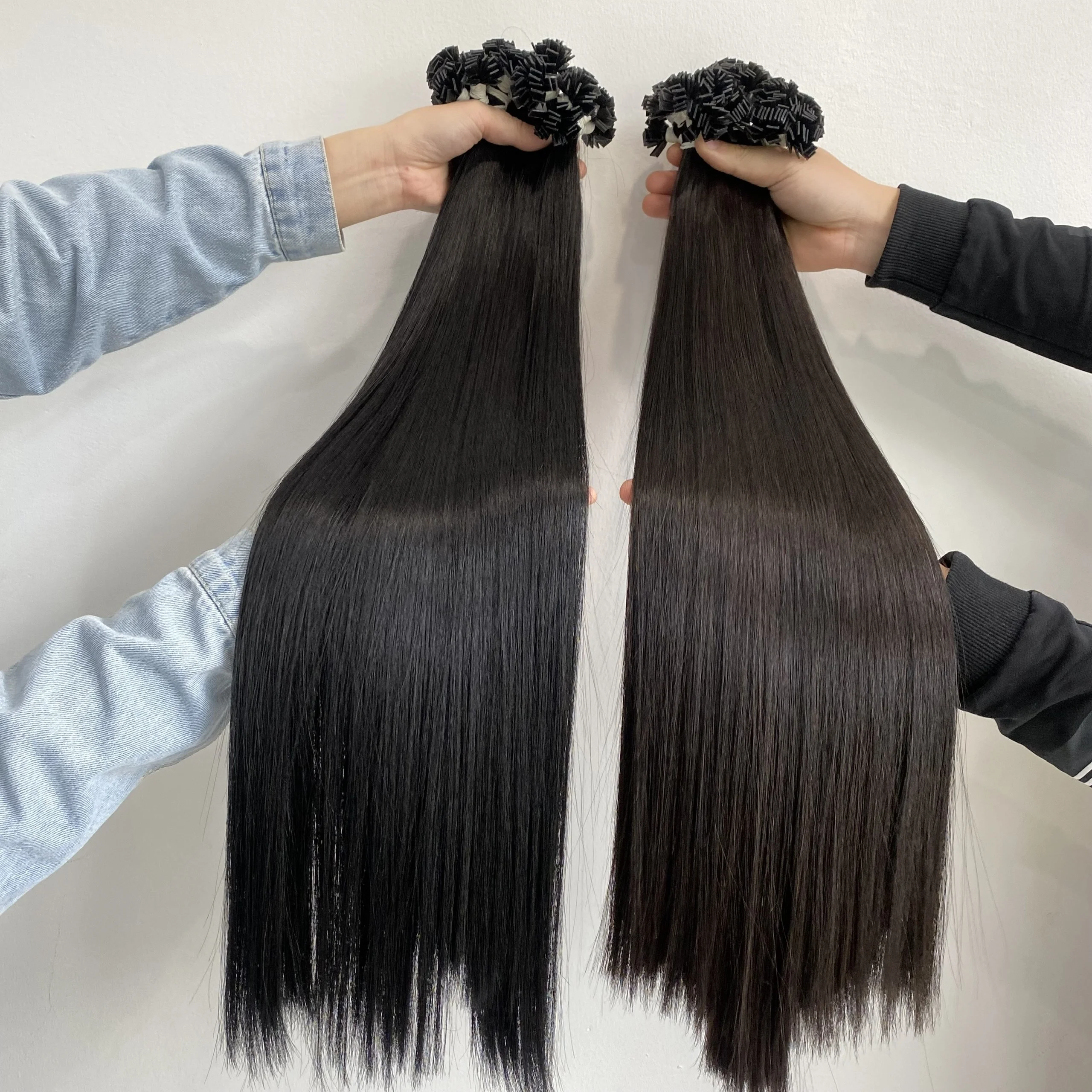 Product High Quality Super Double Drawn #1B Color Flat Tip 100% Human Hair Extensions Good Price By AZ Hair Company
