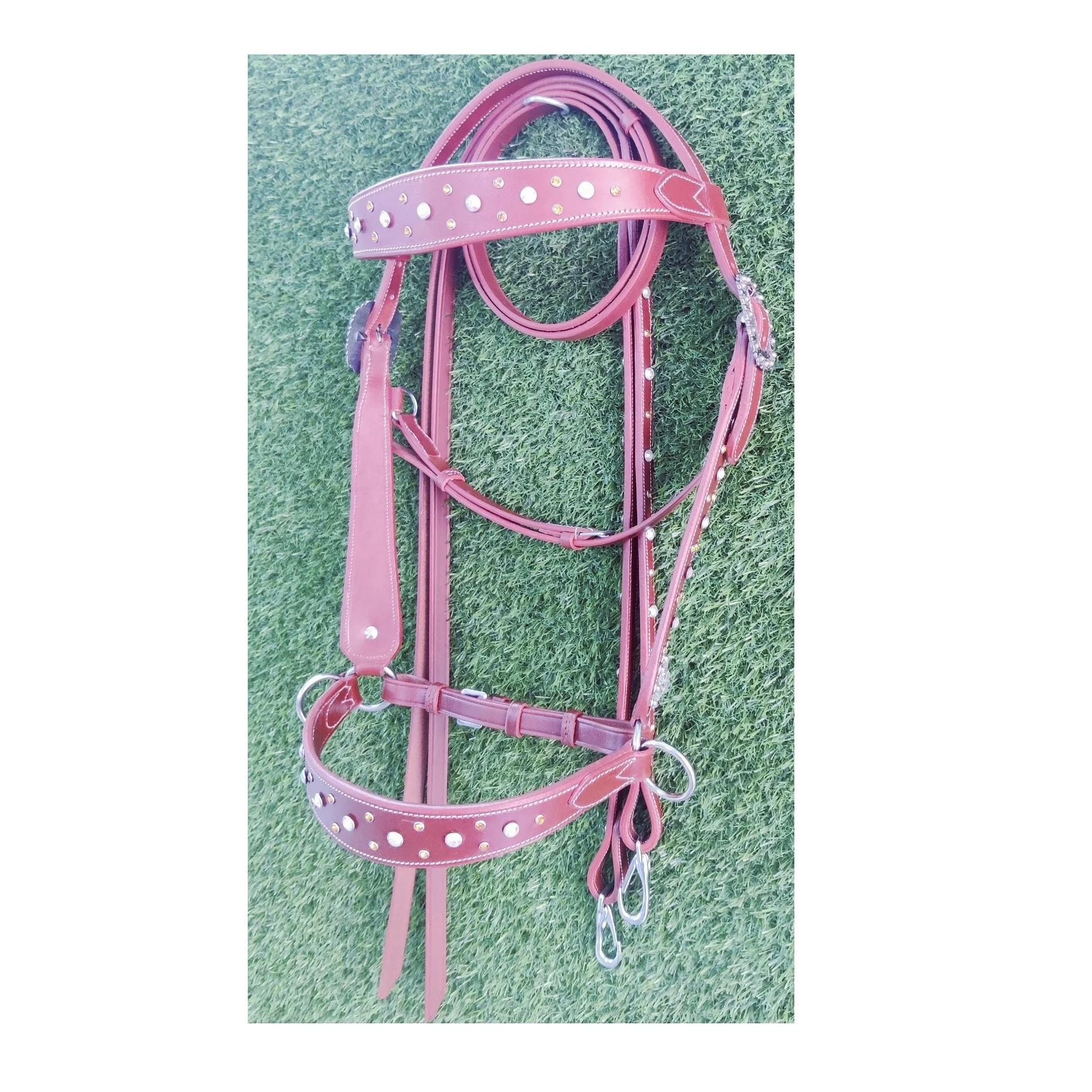 Bit less bridle cum headstall fancy style tan colour leather western witless bridle decorative horse bridle