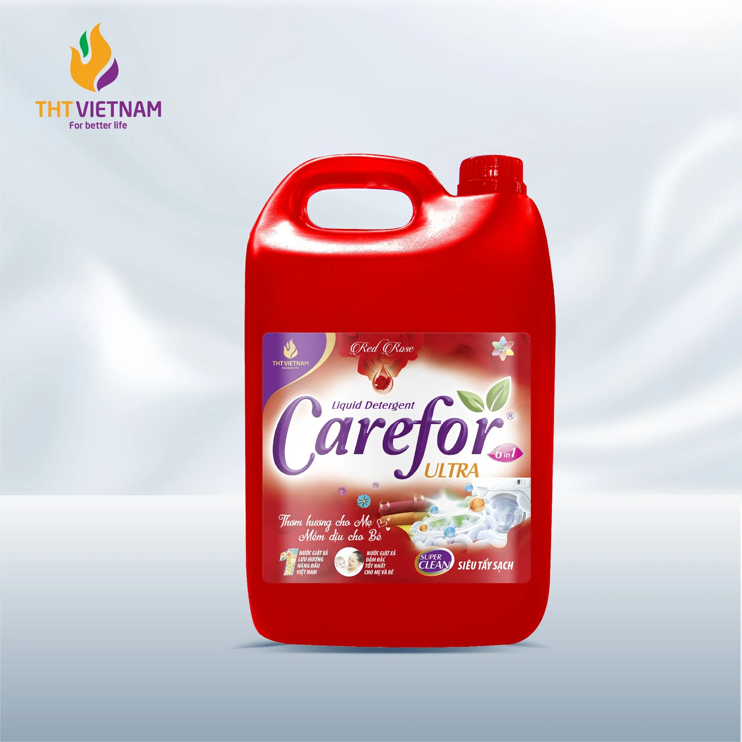 Eco-Friendly Biodegradable 6in1Carefor Red Liquid Laundry Detergent Soft Smooth Clothes Fabric 5000ml High Performance Detergent