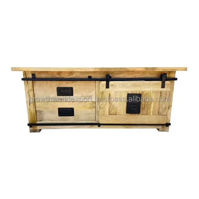 Industrial Jupiter Range 2 sided Coffee table with sliding door Rough Mango Wood living room Coffee Table 125 CM furniture 2024
