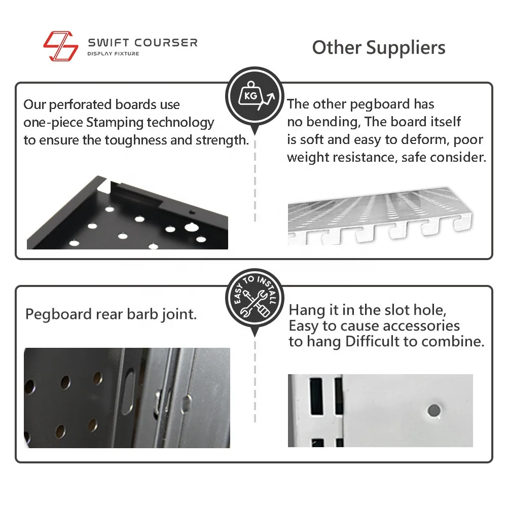 Retail professional store white peg boards gun wall pegboard decorating with pegs board hook