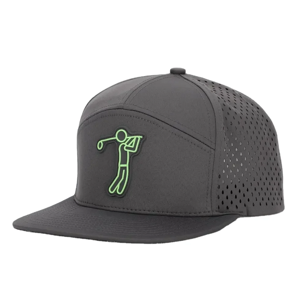 Custom 3d Gold Embroidered Snapback Hat 5 Panel Unstructured 100% Nylon Rope Cap Flat Brim Quick Dry Snap Back Cap