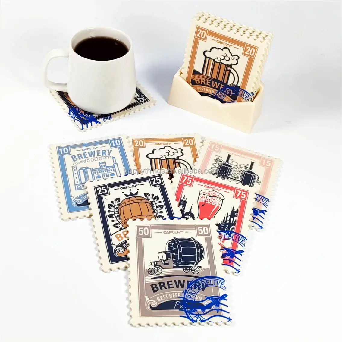 Wholesale Heat-Resistant 6PCS Large Stamp Silicone Cup Coaster Set with  Envelope Holder