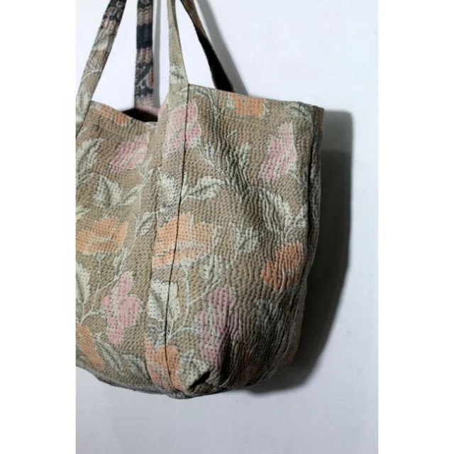 Vintage Hand Stitched Indian 100% Cotton Wholesale Tote Bag Kantha Handle Side Sling Bag For Office Bohemian Bag
