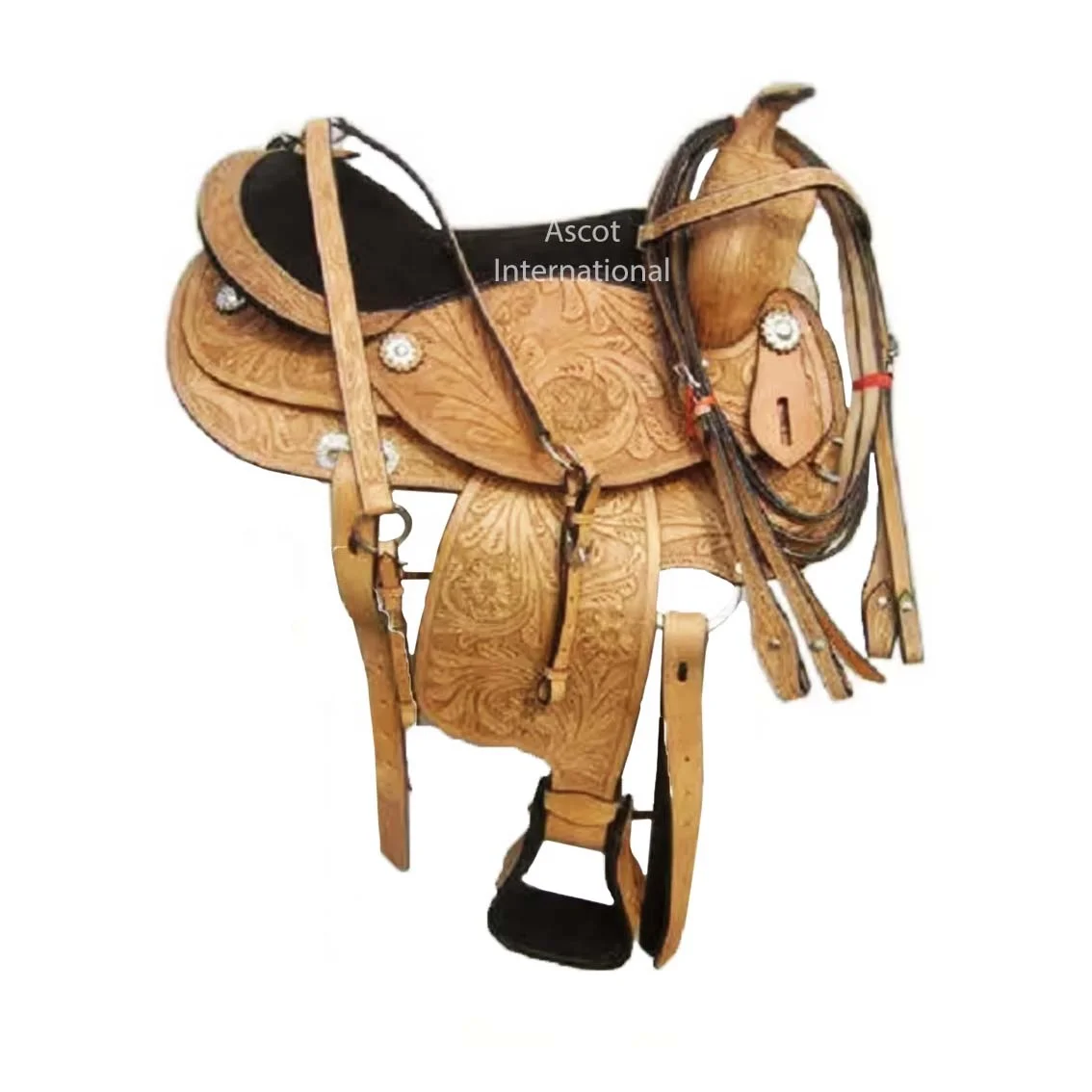 Hand carved Western trail Saddle set strap girth of leather for equestrian equipment with custom logo for wholesale