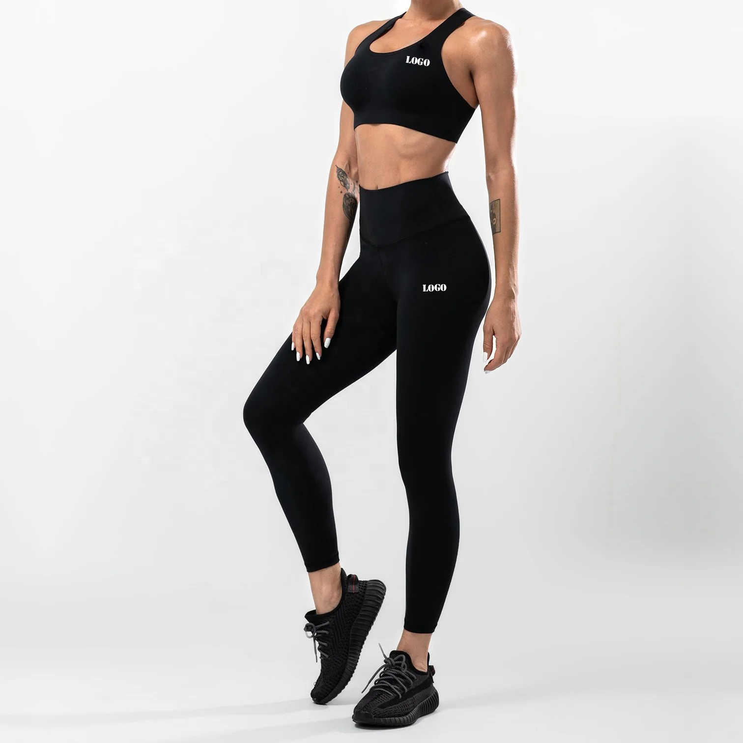 Custom Logo Sport Clothes Ladies Active Wear 2 Piece Set workout Romper onesie Zip Up Sleeve Sports Jacket Gym Fitness Sets