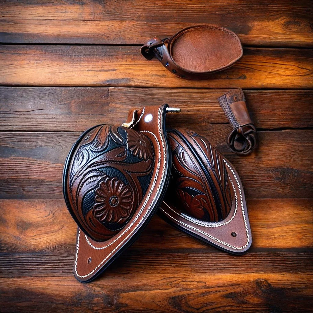 Brown Softy Tooled Leather Bucking Roll Attachment For Wade Roping Tree Horse Saddle Rider Comfort Safety