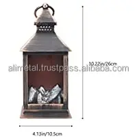 Vintage Christmas Lantern Fireplace Flickering Lantern Tabletop Night Light Christmas Holiday Hanging Decor for Indoor Yards