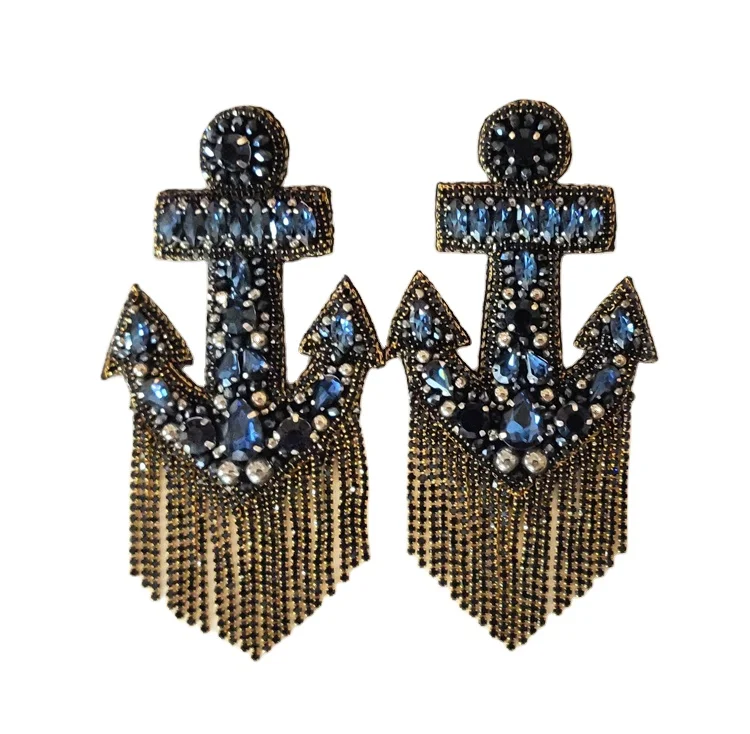 Custom Order Available Trendy Hand Embroidered Jewelry Anchor Shape Handmade Earrings for Women