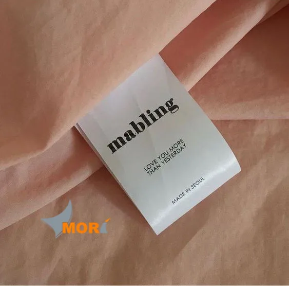MORI Custom Satin Print Labels Personalized Centerfold Silk Garment Tag for Clothing Shoes Bags Printed Technique End Fold Type
