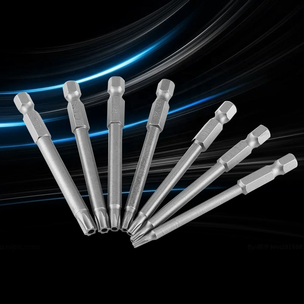 7pcs/set S2 Steel 75mm 1/4 Inch Hex Shank T 8-T30 Magnetic Security Star Screwdriver Bits