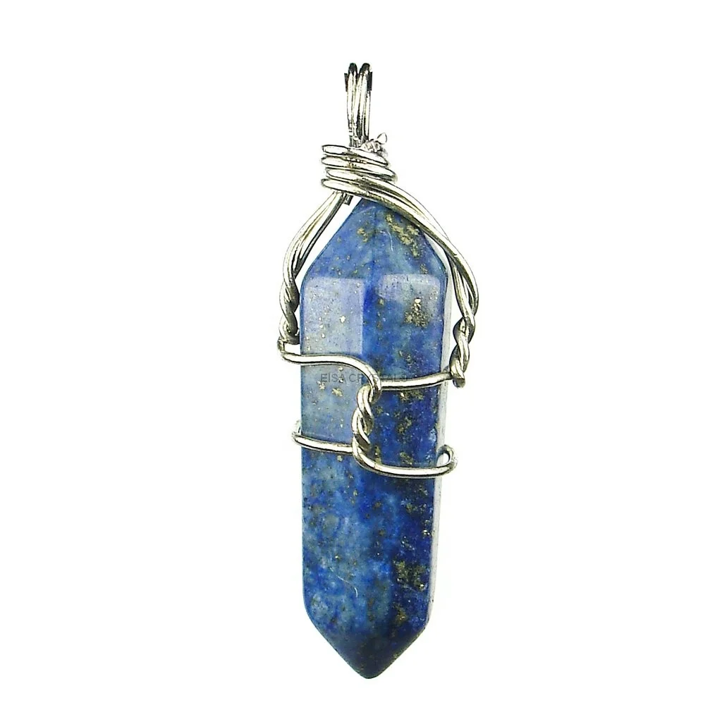 Lapis Lazuli Wire Wrapped Pencil Pendant Natural Mineral Gemstones Crystals Healing Stones agate Necklace crystal gift items