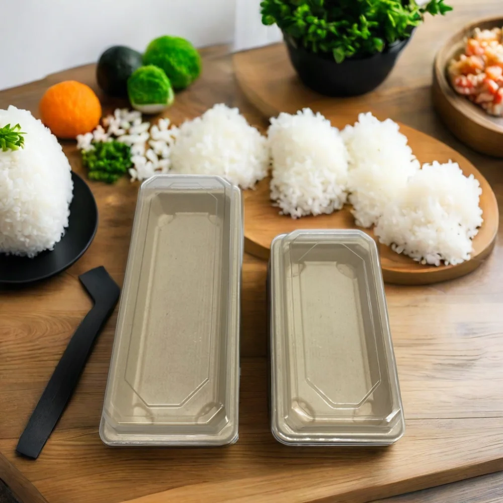 Shushi Industrial Square Paper Box with Handle and Stamping Disposable Food Packaging for Sushi Salad Sandwich Noodle Snacks