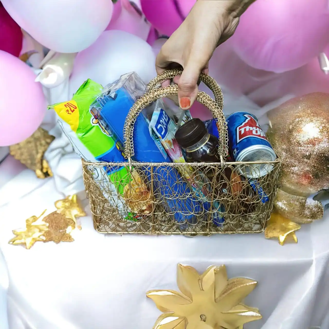 Elegant Looking Gifting Metal Basket for Christmas Gifts, Wedding Hampers, Champagne Gifting