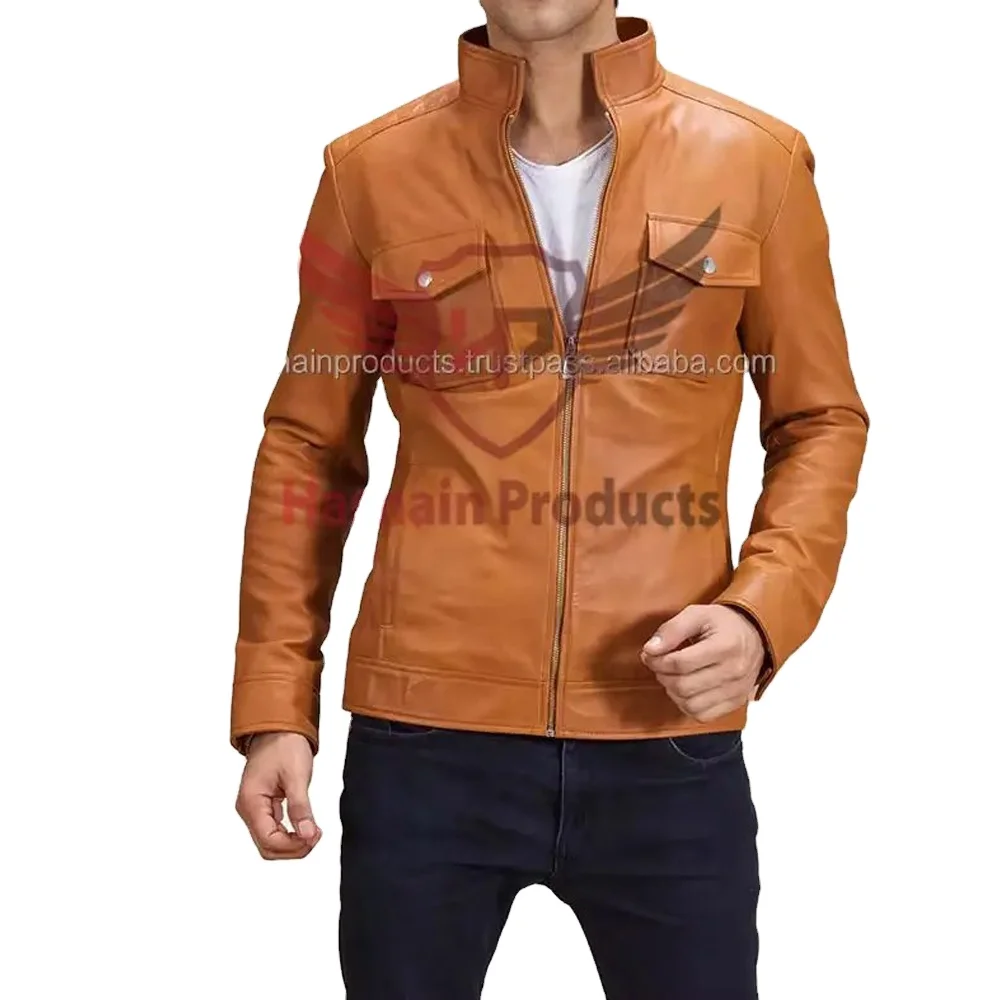 Custom Men Brown Leather Biker Jacket top quality Genuine unique Cowhide Leather Jacket for Stylish Riders Superior Quality
