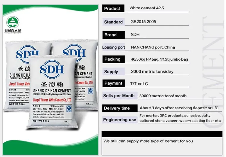 Direct Factory Sale Strong Quality Low Market Price White Cement 32.5 Hardener Chemical cement Additivesent