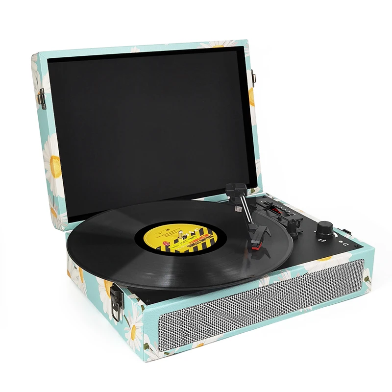 Виниловый проигрыватель проигрывателей с портативным граммофонным динамиком в стиле ретро Bluetooth