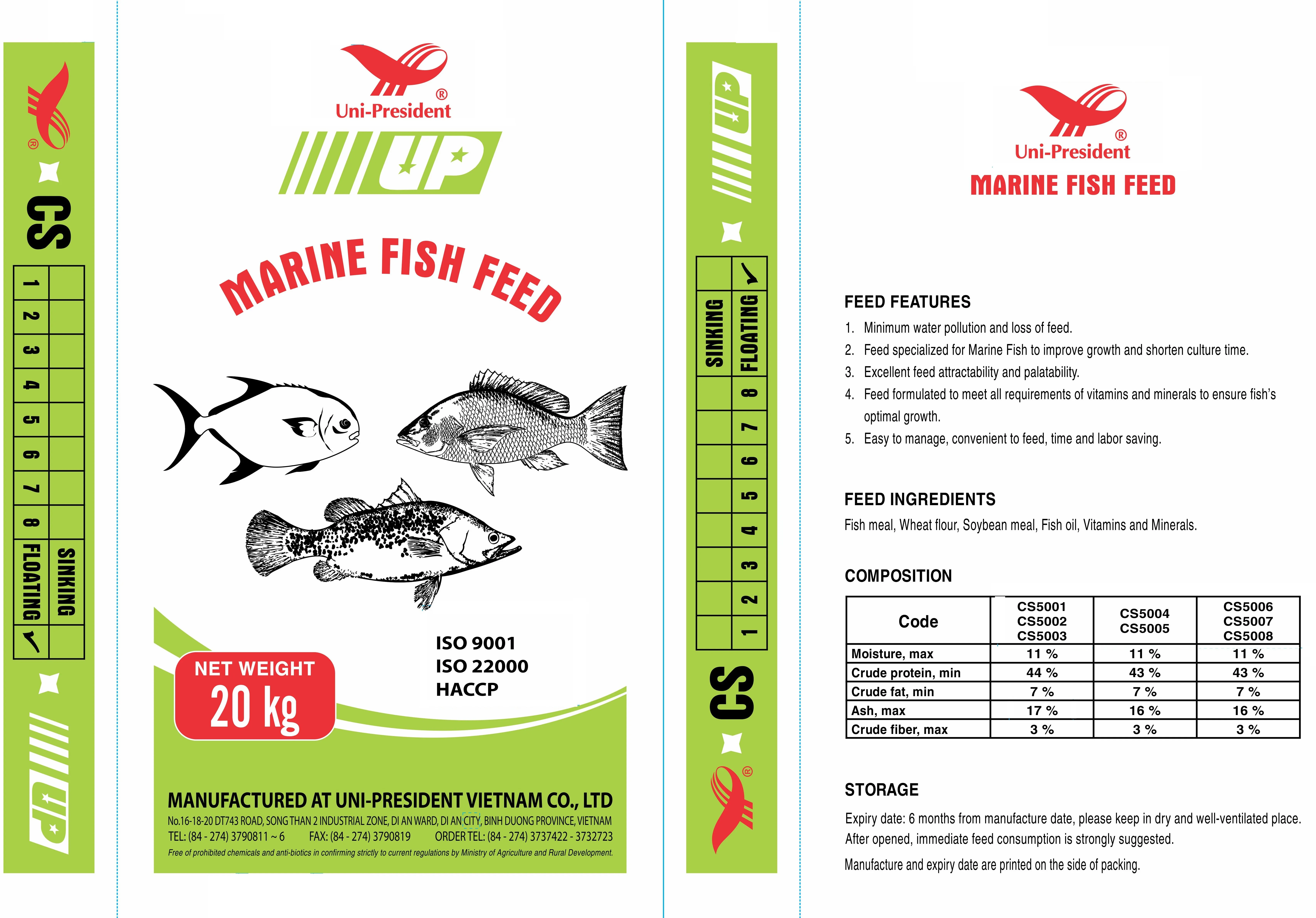 Marine Fish Floating and Sinking Pellet Feed Accelerated Growth Formula with High-Quality Protein 20kg/bag Exported from Vietnam
