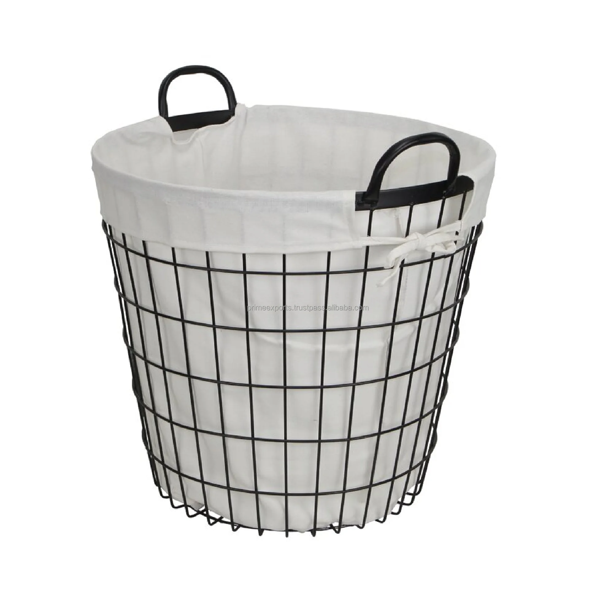 
Modern Decorative Handmade Iron Laundry Basket Black Coated With Wooden Lead Scandievean And European Style For Home Decor 