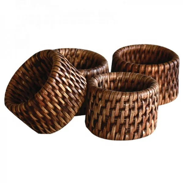 2022 Design 100% Handmade Wicker Rattan Napkin Rings Paper Towel Ring For Dinner Table Made In Vietnam