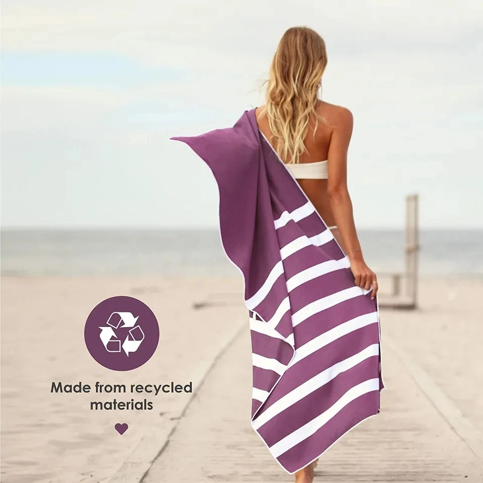 Summer quick dry custom sublimation printed suede microfiber microfibre waffle recycled plastic sand free beach towel with logo