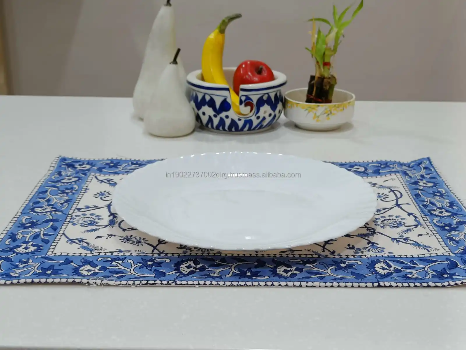 Top Quality Real Hand Block Printed Table Placemat Napkin Set of 6pcs Jaipur Jaal 100% Cotton 13'x19' / 18'x18'