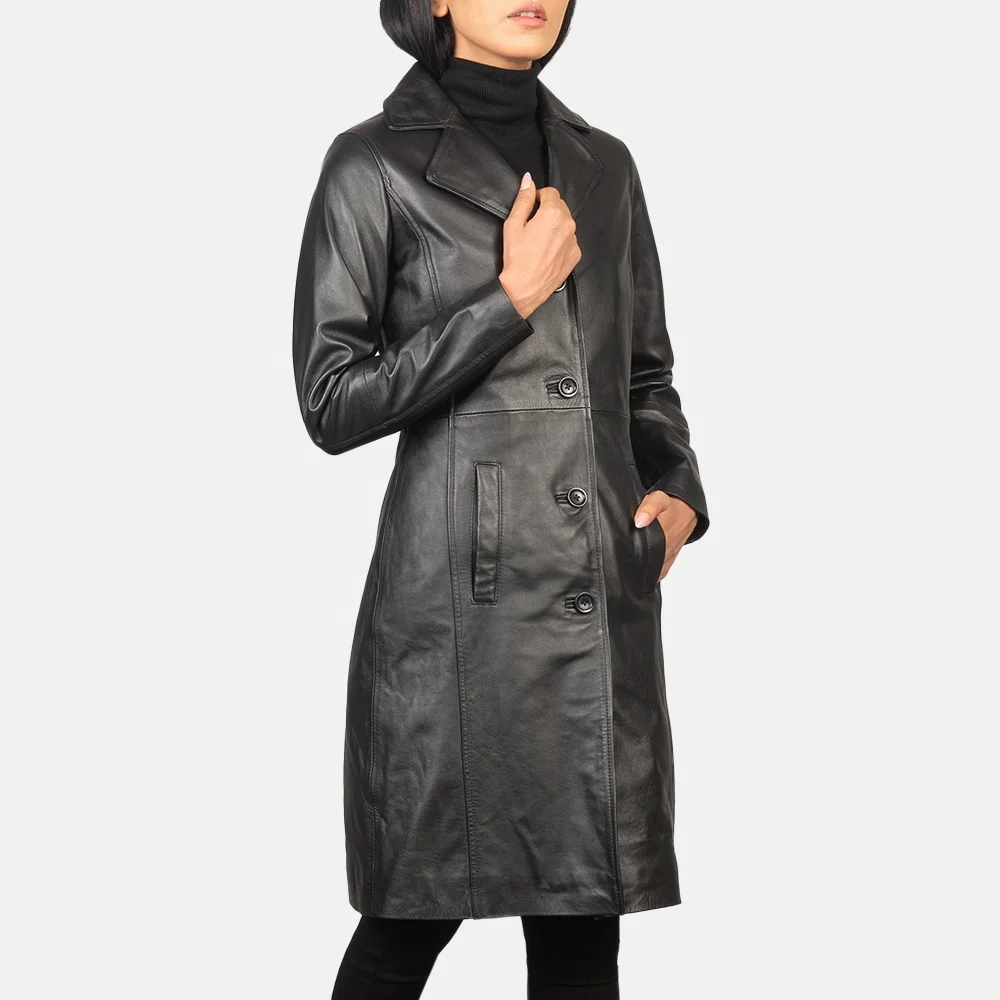 leather trench coats for women new arrival  fall winter Maxi latest design faux leather overcoats for women
