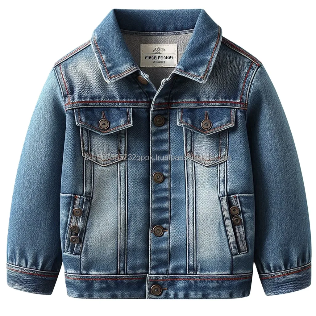 OEM Wholesale Jeans Jackets 8-11 ozs Cotton Washed Woven Denim Unique Designs Trending Styles Fashionable Denim Coat for Kids