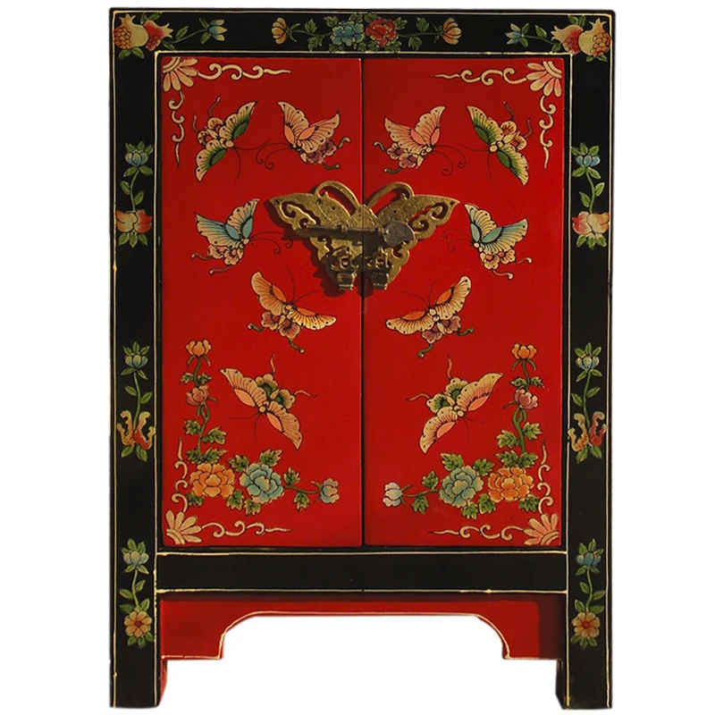 Chinese antique hand painted night table bedside small bedside cabinet
