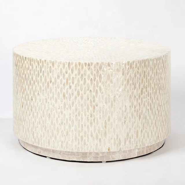 Mother of Pearl Inlay Round Coffee Table Vietnam Manufacturer Modern Coffee Table OEM Furniture Gold Base Variety of Choices