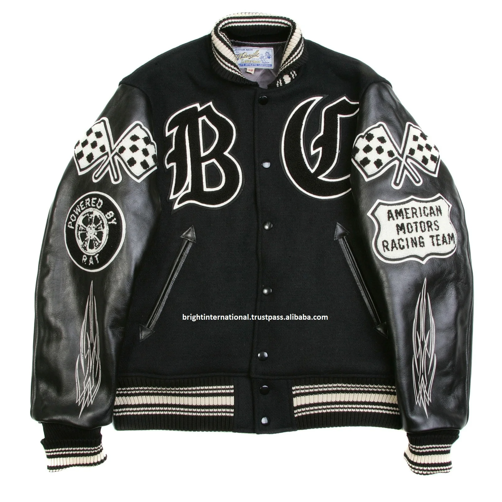 OEM Custom Chenille VarsityBlack Raglan Sleeve Regular Fit Crank Busters Vintage  Baseball Letterman Varisty Jacket Embroidery